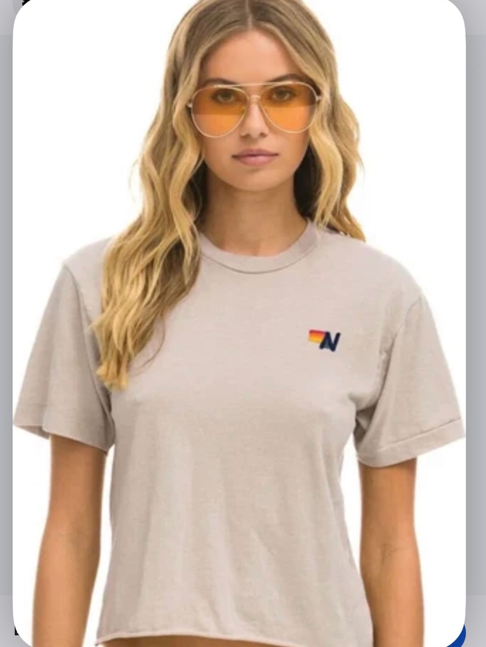 $89 AVIATOR NATION Sand Basic Boyfriend Tee S/S Crewneck Sz Lg Rainbow Shirt